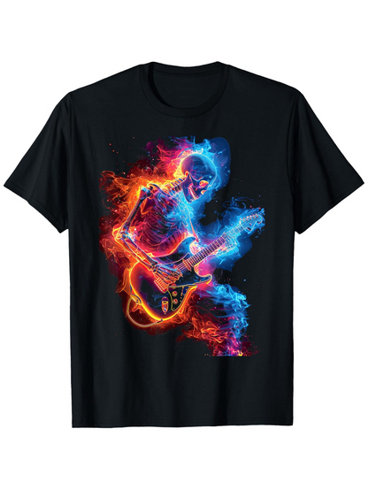 Men's Graphic T-Shirt Electric Fire And Ice Effect Surrounding A Guitarist In Motion