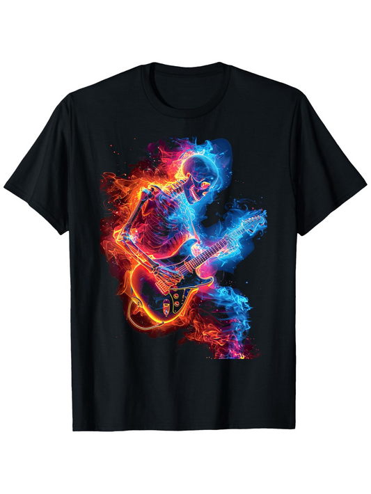 Men's Graphic T-Shirt Electric Fire And Ice Effect Surrounding A Guitarist In Motion
