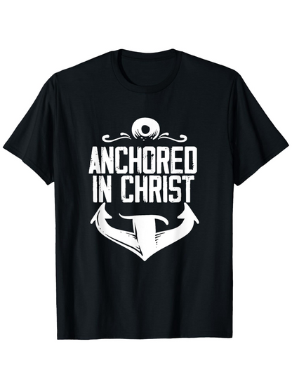 Men's Graphic T-Shirt Anchored In Christ Bold Lettering With Large White Anchor Motif Graphic