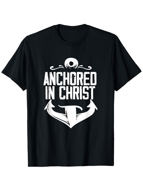 Men's Graphic T-Shirt Anchored In Christ Bold Lettering With Large White Anchor Motif Graphic