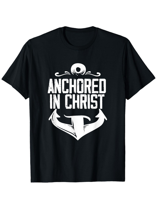 Men's Graphic T-Shirt Anchored In Christ Bold Lettering With Large White Anchor Motif Graphic