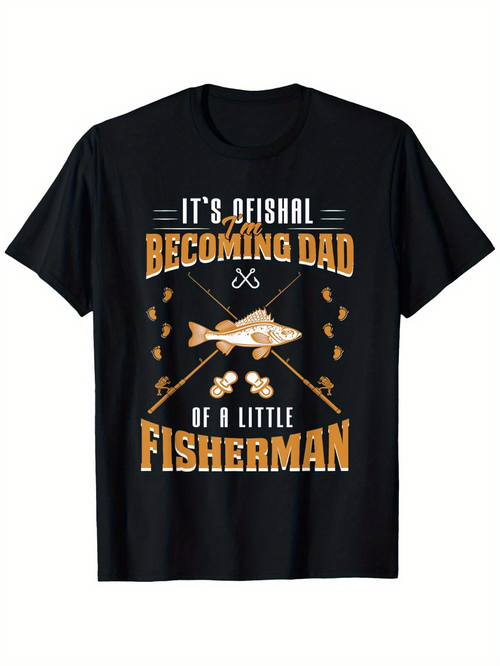 Men's Graphic T-Shirt Becoming Dad With Fish Rods And Golden Accents Fisherman