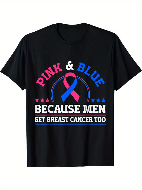 Men's Graphic T-Shirt Pink Blue Ribbon Among Stars With Cancer Awareness Message Men