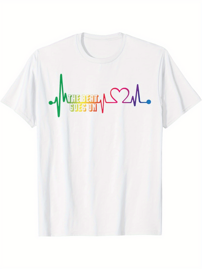 Men's Graphic T-Shirt Colorful Heartbeat Line With Love Shaped Heart Graphic White T Shirt