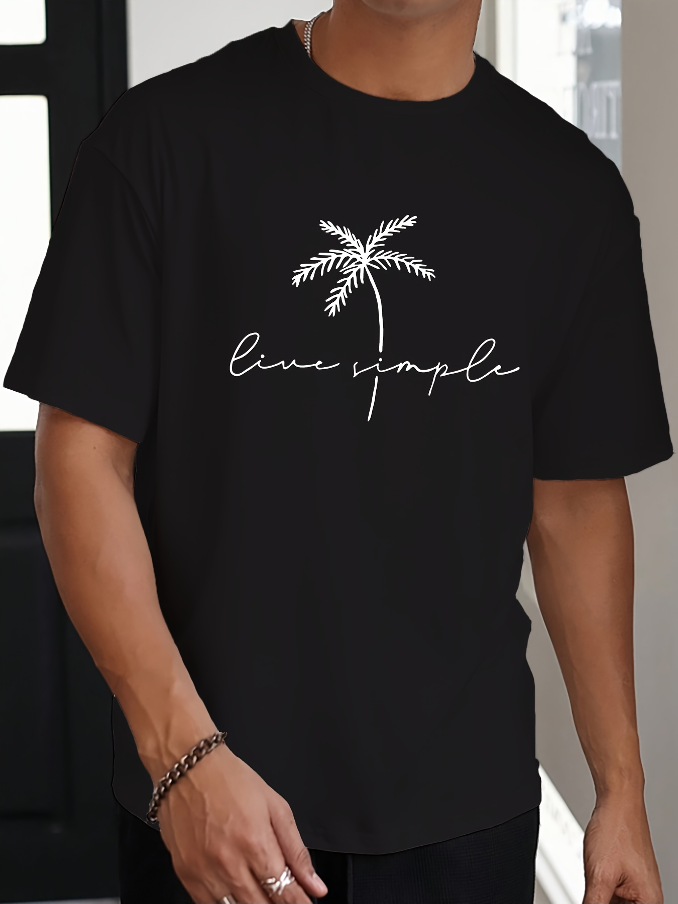 Men's Graphic T-Shirt Live Simple With Sketched Palm Tree Underhand Script