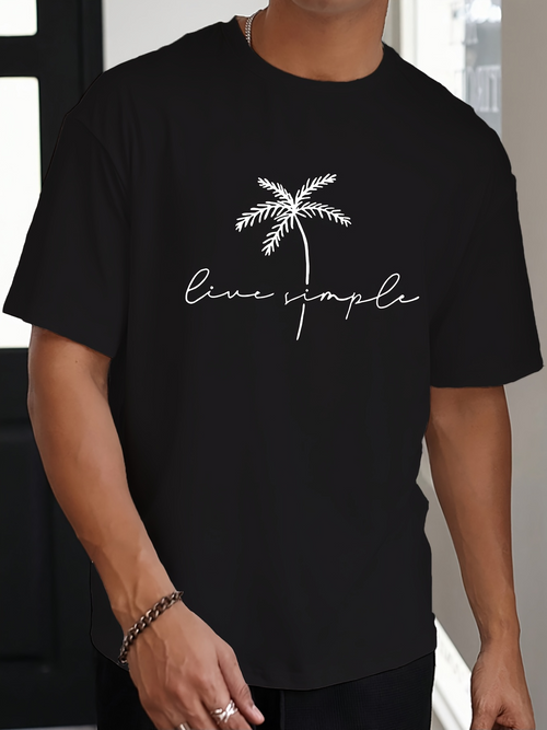 Men's Graphic T-Shirt Live Simple With Sketched Palm Tree Underhand Script
