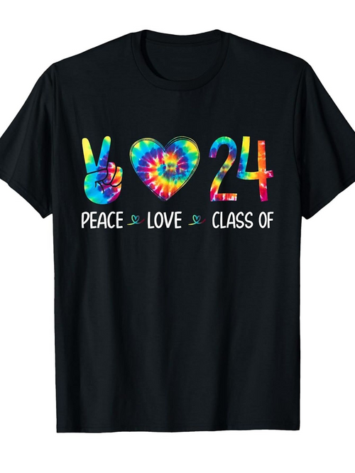Men's Graphic T-Shirt Peace Love Colorful Tie Dye Class Of 24 Tshirt