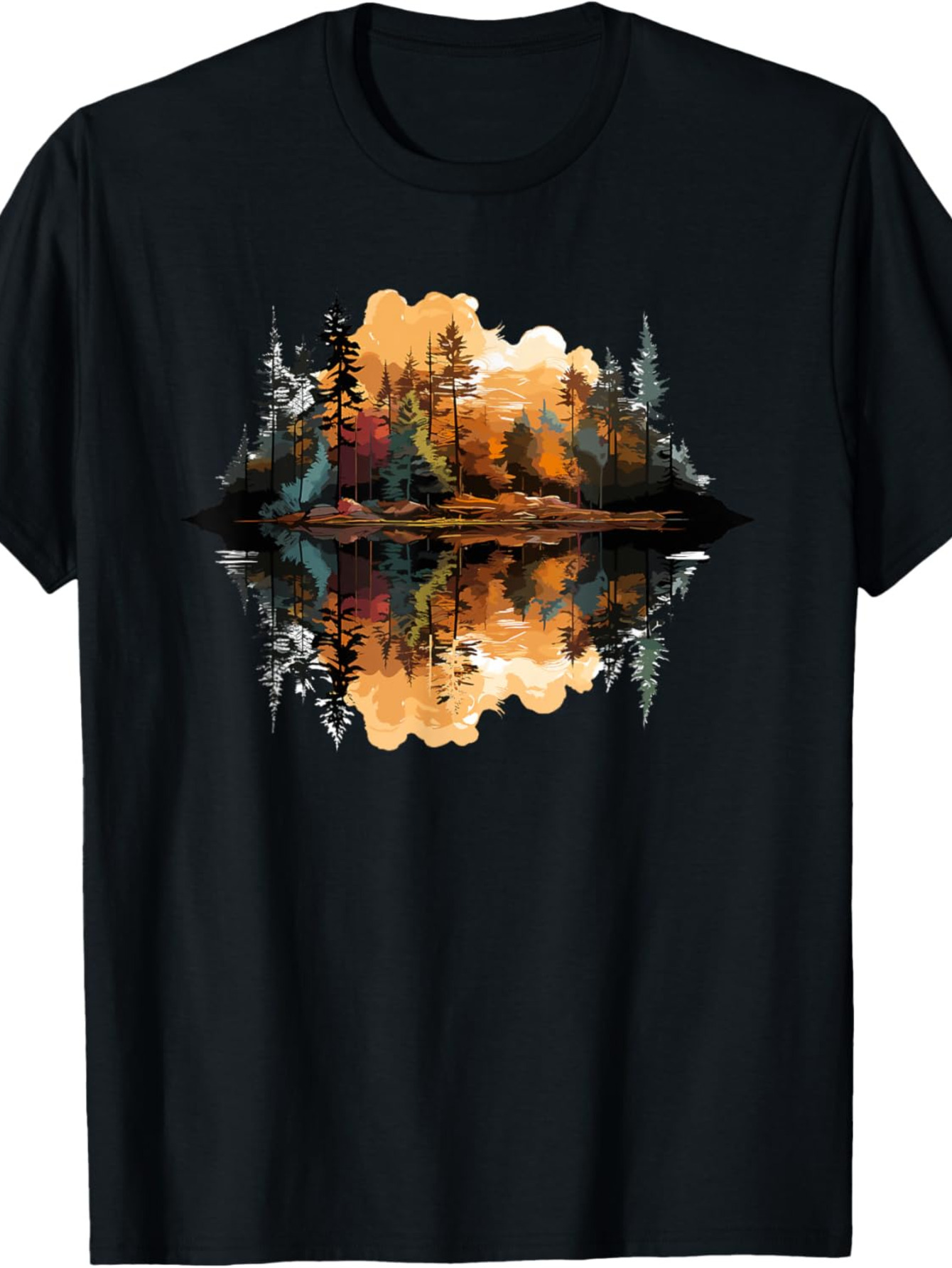 Men's Graphic T-Shirt Golden Autumn Landscape Reflected Over Calm Still Lake Forest
