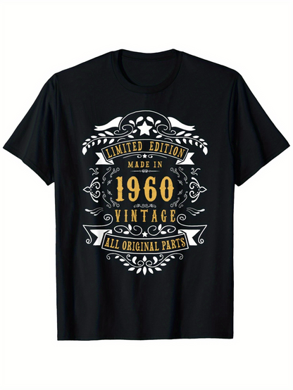 Men's Graphic T-Shirt Limited Edition Made In Gold Lettering With Flourishes Vintage 1960 T Shirt