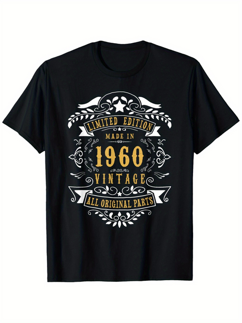 Men's Graphic T-Shirt Limited Edition Made In Gold Lettering With Flourishes Vintage 1960 T Shirt