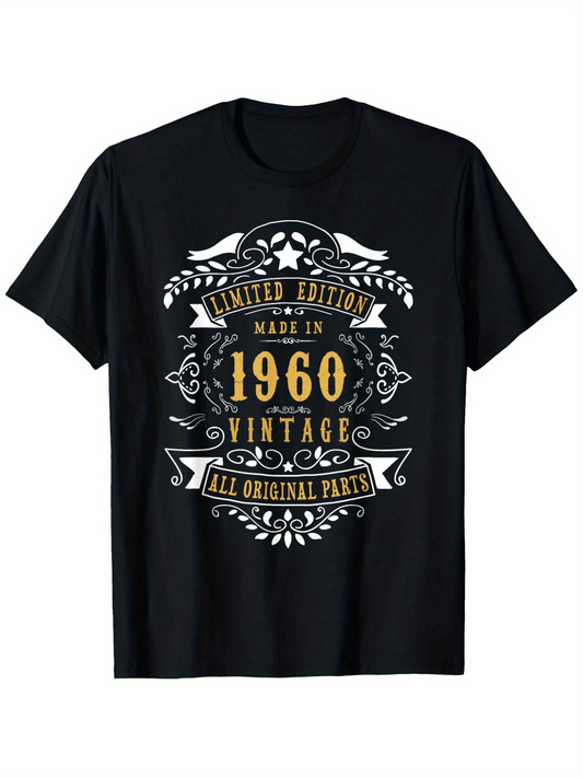 Men's Graphic T-Shirt Limited Edition Made In Gold Lettering With Flourishes Vintage 1960 T Shirt