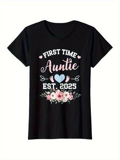 Men's Graphic T-Shirt First Time Auntie With Blue Heart Pink Flowers And Baby Announcement Shirt