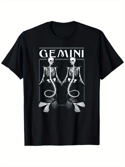 Men's Graphic T-Shirt Gemini Skeleton Mermaids Sitting Side By Side Facing Outward