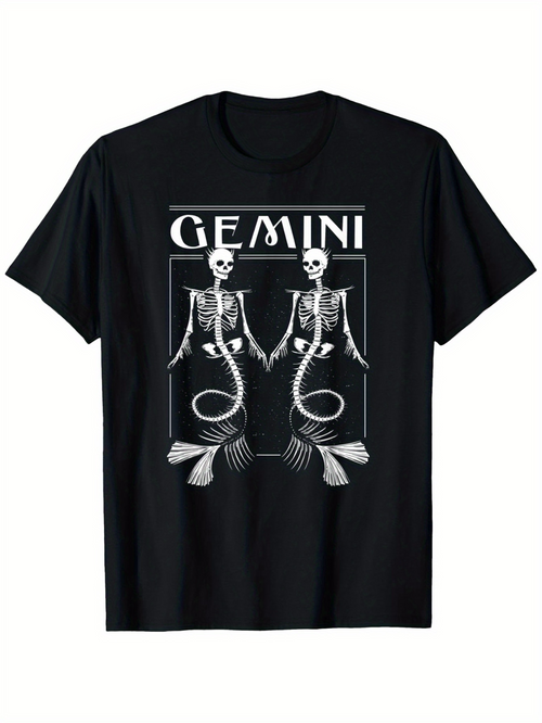 Men's Graphic T-Shirt Gemini Skeleton Mermaids Sitting Side By Side Facing Outward