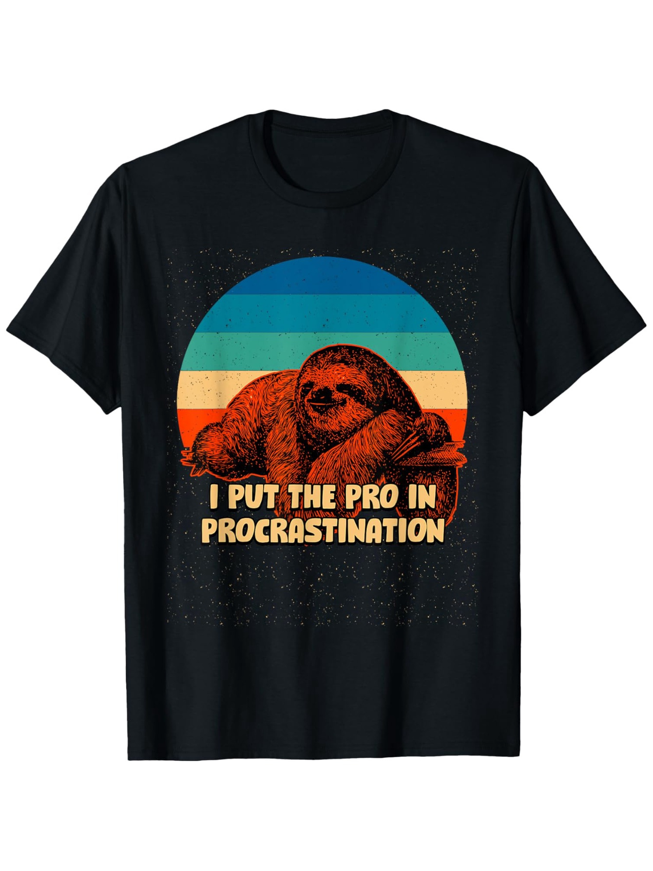 Men's Graphic T-Shirt I Put The Pro In Procrastination Vintage Sunset With Relaxed Sloth Resting On Ground