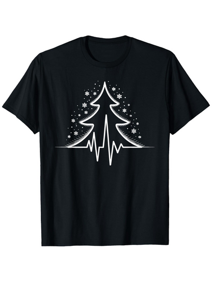 Men's Graphic T-Shirt Heartbeat Line Under Sparkling Snowy Christmas Tree