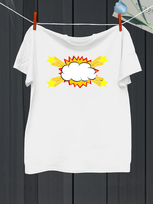 Men's Graphic T-Shirt Comic Style Burst With Yellow Flash Among Cloud