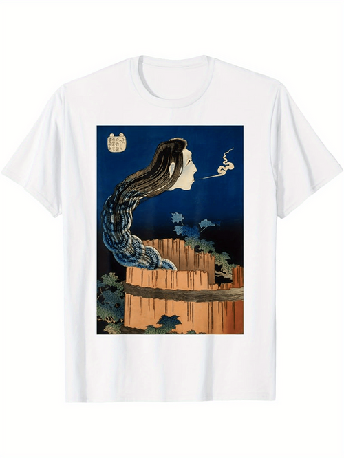 Men's Graphic T-Shirt Full Moon Night With Flowing Hair Among Wooden Fences And Clouds Woman