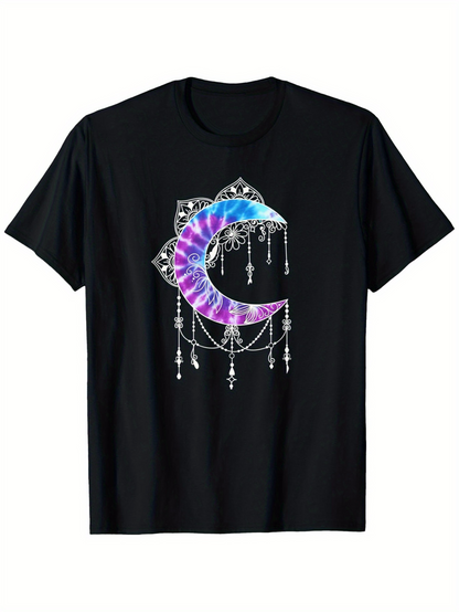 Men's Graphic T-Shirt Mystic Dreamcatcher With Colorful Boho Moonlit Crescent Moon