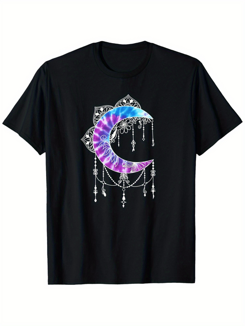 Men's Graphic T-Shirt Mystic Dreamcatcher With Colorful Boho Moonlit Crescent Moon