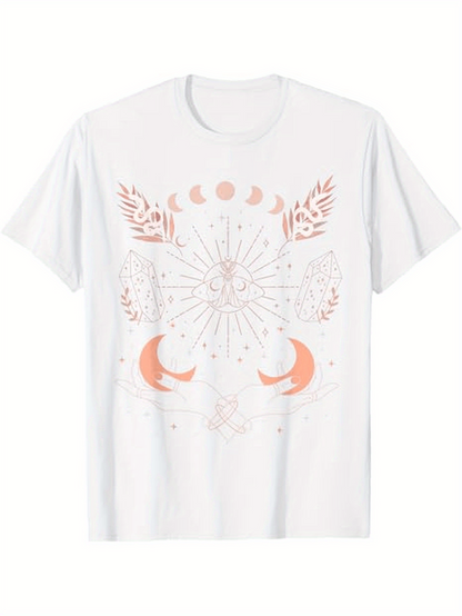 Men's Graphic T-Shirt Celestial Mandala With Crescent Moons Around Mystical Floral Sun