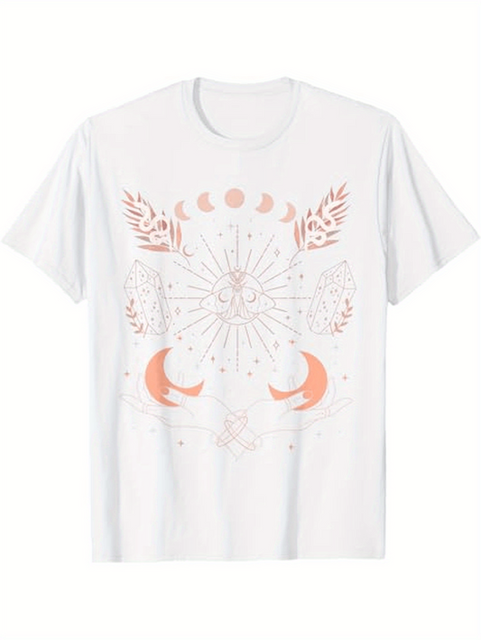 Men's Graphic T-Shirt Celestial Mandala With Crescent Moons Around Mystical Floral Sun