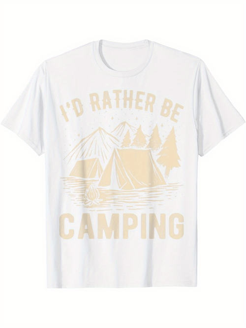 Men's Graphic T-Shirt Id Rather Be Camping With Mountains Tents And Pine Forest