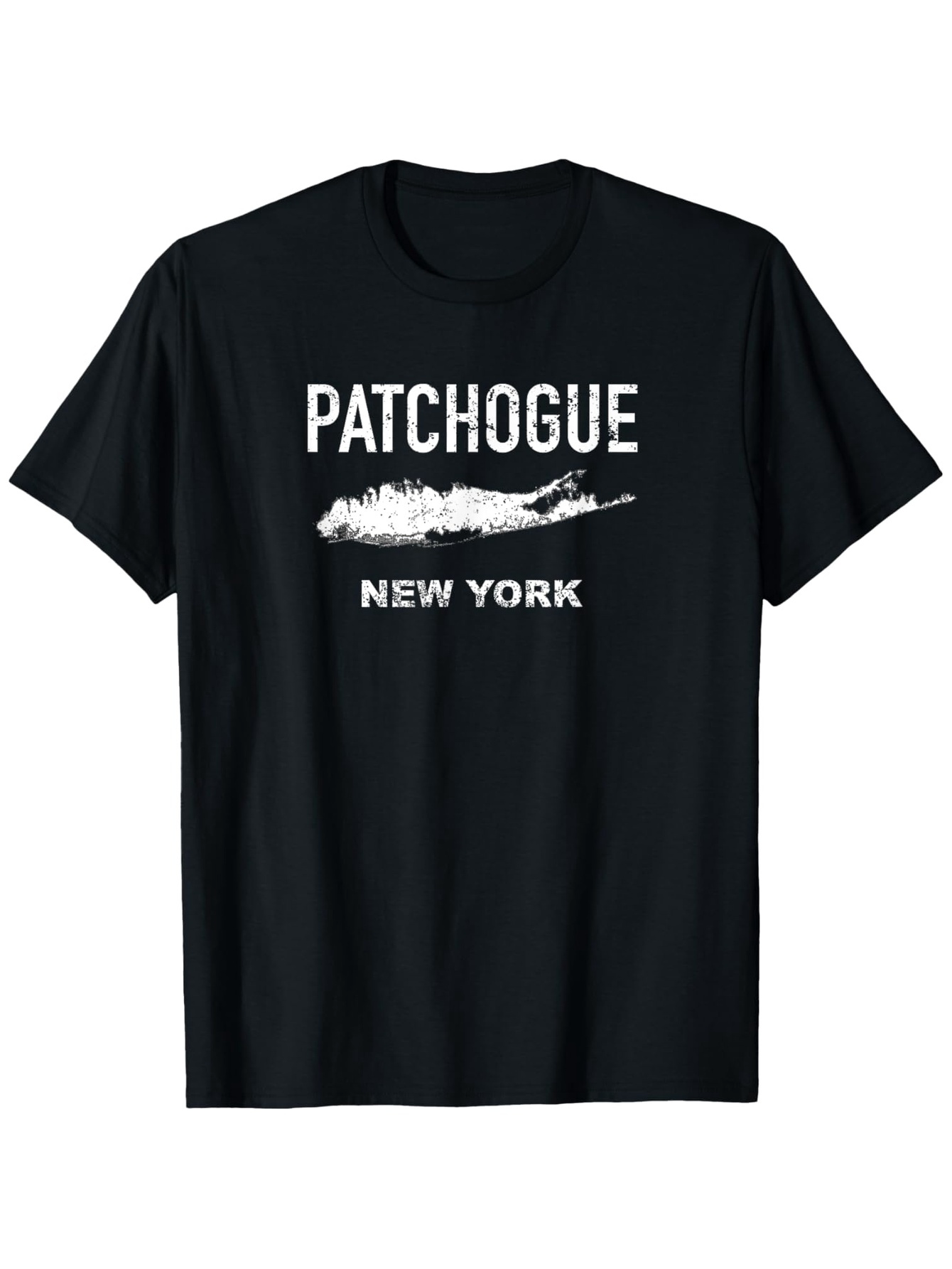 Men's Graphic T-Shirt Patchogue New York With White Brushstroke Over Black T Shirt