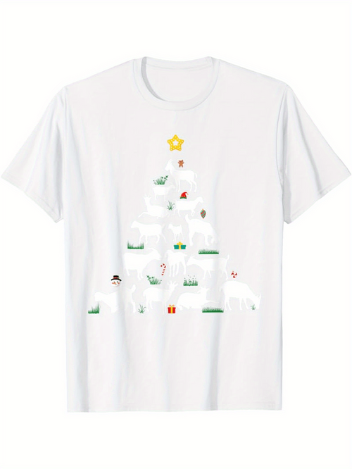 Men's Graphic T-Shirt Snowy Holiday Scene With Playful Polar Bears Among Christmas Gifts Tree