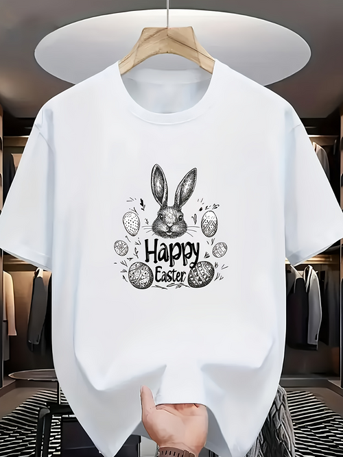 Men's Graphic T-Shirt Happy Easter With Doodle Eggs And Rabbit Surrounded By Floral Patterns Bunny