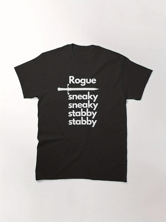 Men's Graphic T-Shirt Rogue With Stylized Dagger Amongst Stacked White Words T Shirt