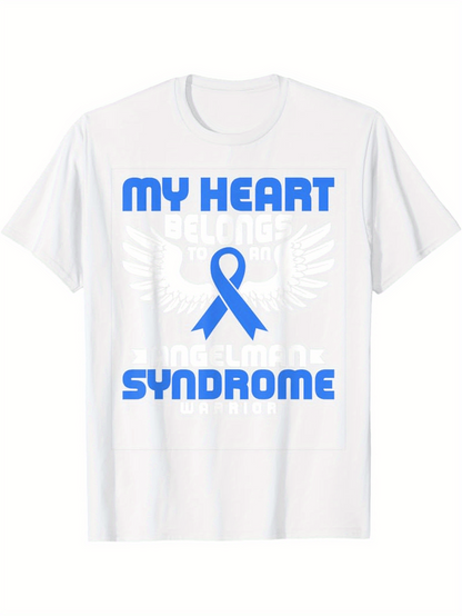 Men's Graphic T-Shirt My Heart Syndrome Blue Awareness Ribbon And Subtle Winged Pattern T Shirt