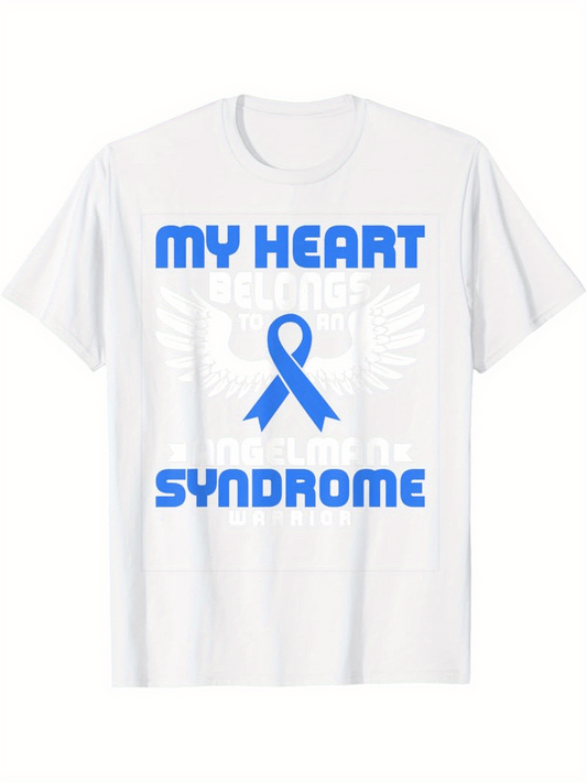Men's Graphic T-Shirt My Heart Syndrome Blue Awareness Ribbon And Subtle Winged Pattern T Shirt