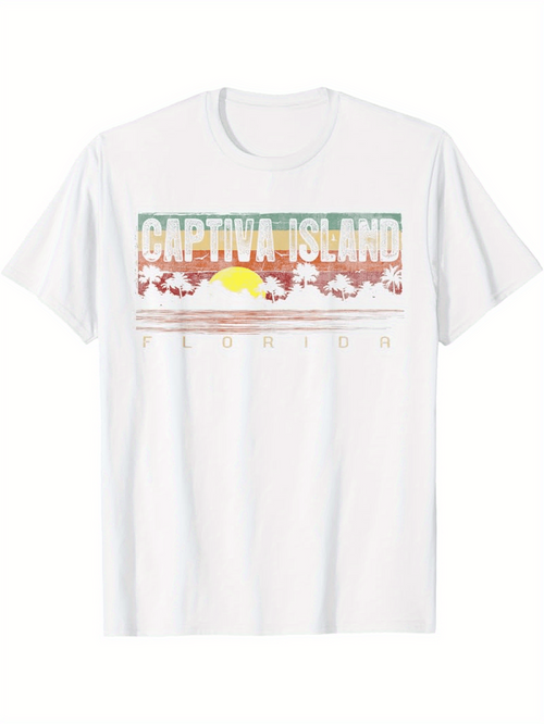 Men's Graphic T-Shirt Captiva Island Setting Sun Over Palm Line Horizon Beach Scene T Shirt