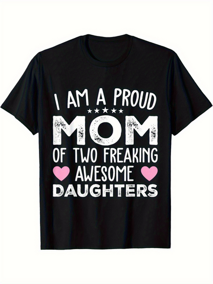 Men's Graphic T-Shirt I Am A Proud Mom With Awesome Pink Heart Graphic Daughters