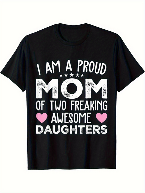 Men's Graphic T-Shirt I Am A Proud Mom With Awesome Pink Heart Graphic Daughters