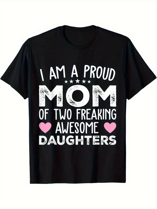 Men's Graphic T-Shirt I Am A Proud Mom With Awesome Pink Heart Graphic Daughters