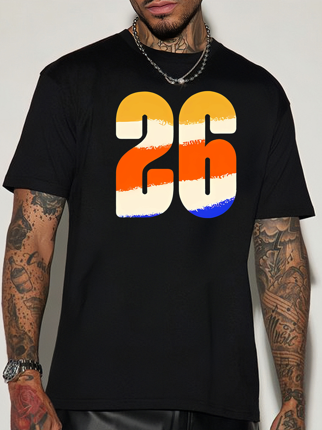 Men's Graphic T-Shirt Color Block Painted Number Print Twenty Six