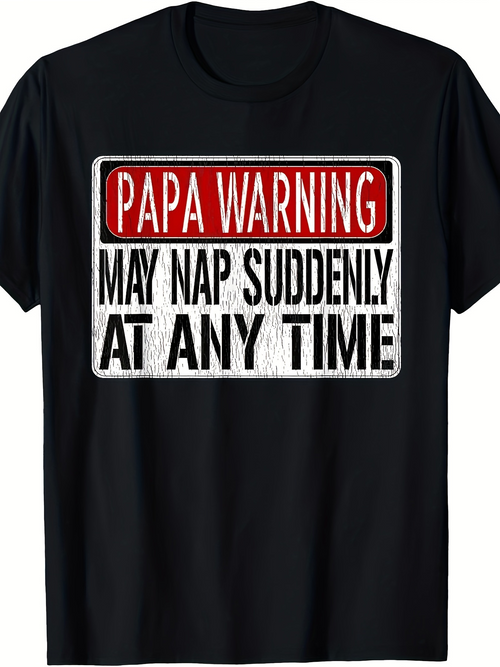 Men's Graphic T-Shirt Papa Warning Bold Playful Red Typography On Black T Shirt