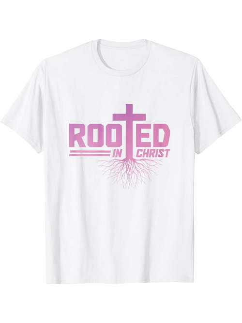 Men's Graphic T-Shirt Rooted In Faith With Pink Cross And Subtle Tree Roots T Shirt