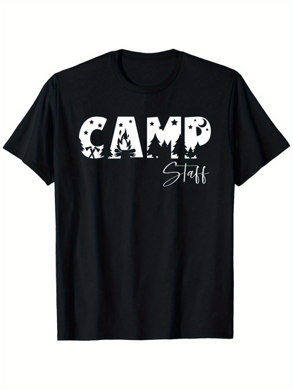 Men's Graphic T-Shirt Camp Staff Distressed Lettering With Vintage Forest Elements T Shirt