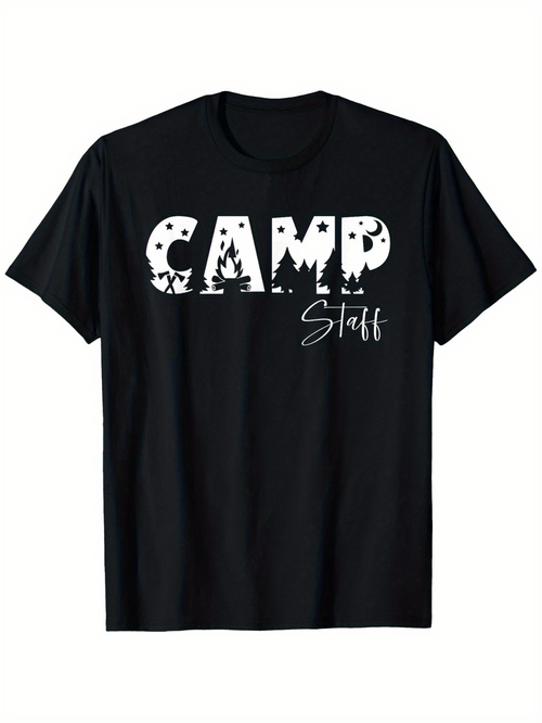 Men's Graphic T-Shirt Camp Staff Distressed Lettering With Vintage Forest Elements T Shirt