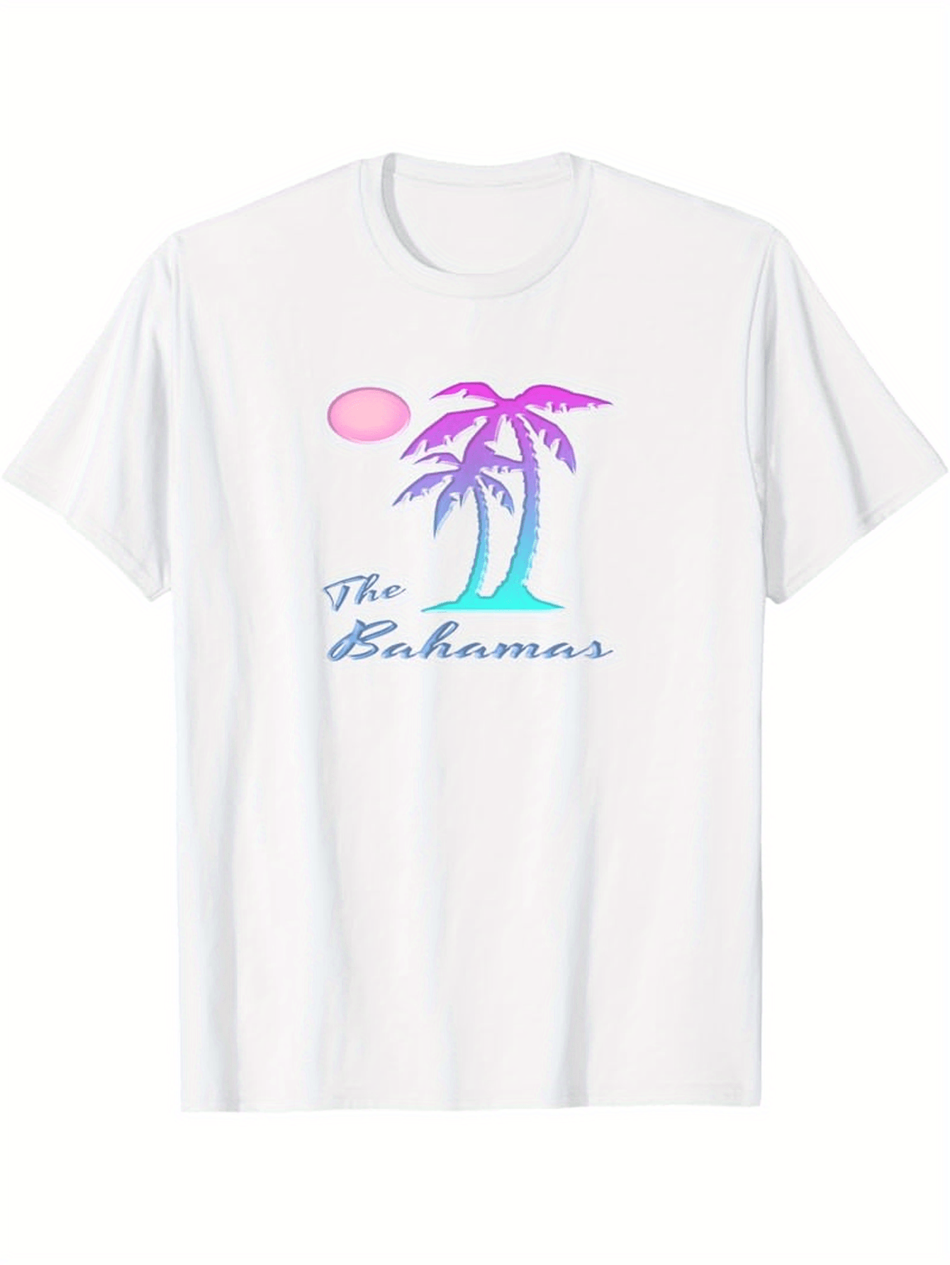 Men's Graphic T-Shirt The Bahamas Pink Sun With Blue And Purple Palm Tree