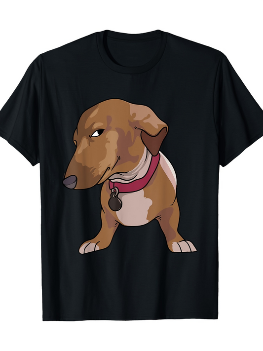 Men's Graphic T-Shirt Cartoon Art Style Dog With Pink Collar Calm Expression