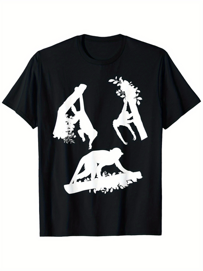 Men's Graphic T-Shirt Yoga Poses Silhouetted With Leafy Artistic Shapes Woman