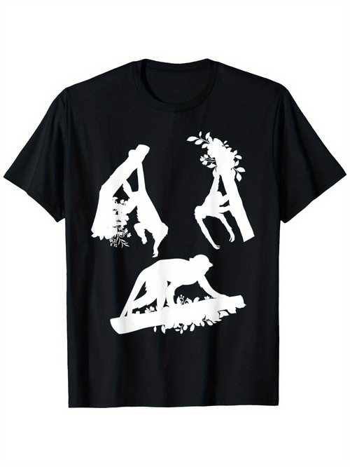 Men's Graphic T-Shirt Yoga Poses Silhouetted With Leafy Artistic Shapes Woman