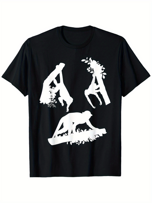 Men's Graphic T-Shirt Yoga Poses Silhouetted With Leafy Artistic Shapes Woman