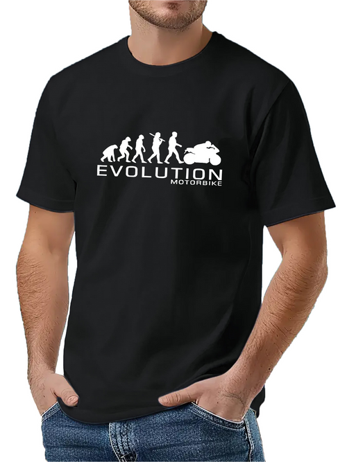 Men's Graphic T-Shirt Evolution Typography With Human to Motorcycle Transformation Underline