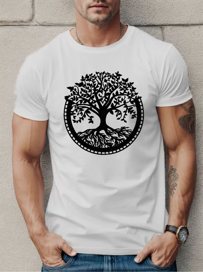 Men's Graphic T-Shirt Ancient Celtic Spirit With Bold Black Roots And Spreading Leafy Tree