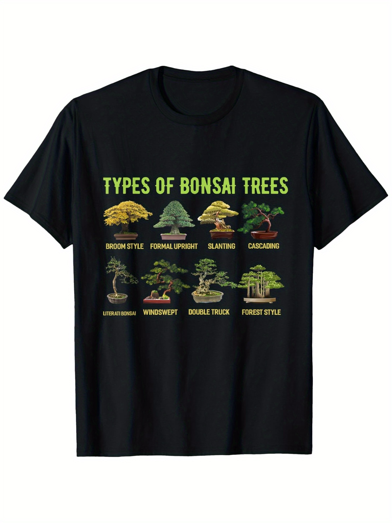 Men's Graphic T-Shirt Types Of Bonsai Trees With Diagram Illustrations On Black Tee